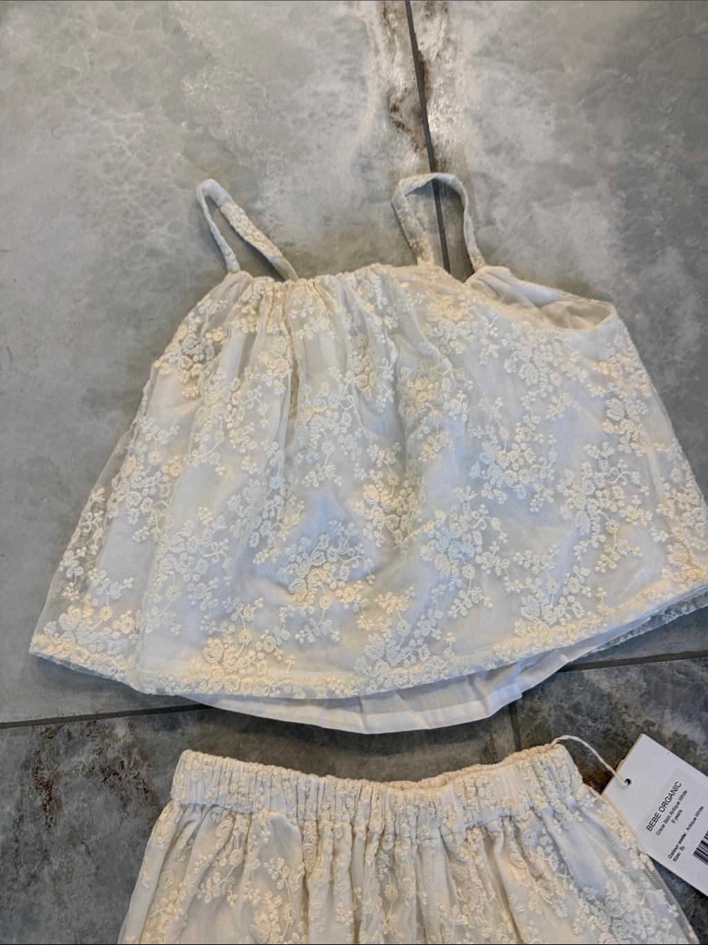 Girls Cream Lace Two-Piece Matching Set - Elegant Tank Top & Skirt — image 2 of 4